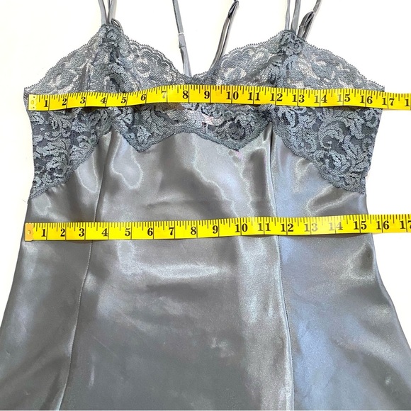 Victoria’s Secret Gray Sleepwear Nightie Slip Dress Large Spaghetti Straps Lace - Picture 10 of 11